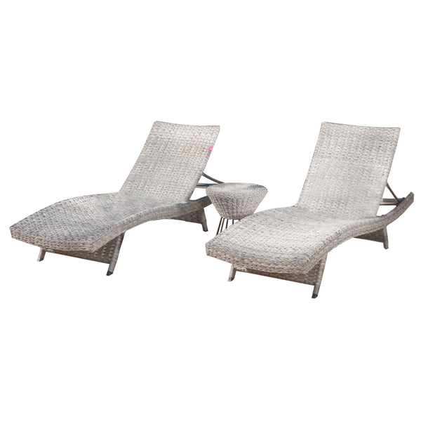 gdf studio Crystal Outdoor Grey Wicker Chaise Lounge (Set of 2) with Grey Wicker Table