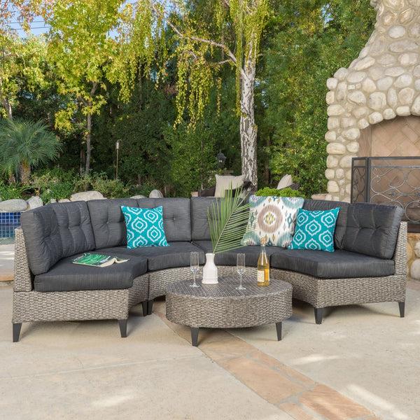 Gdf Studio Currituck 5pc Outdoor Wicker Semi Circular Sectional
