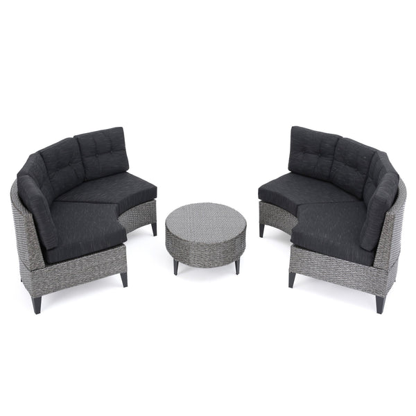 gdf studio Currituck 5pc Outdoor Wicker Semi Circular Sectional
