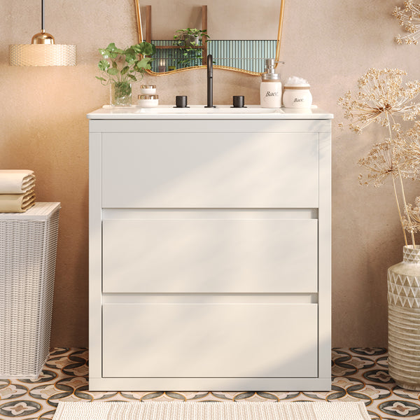 gdf studio Cyloriel 30" Bathroom Vanity with Ceramic Sink and 2 Full-Extension Drawers Freestanding Bathroom Vanity