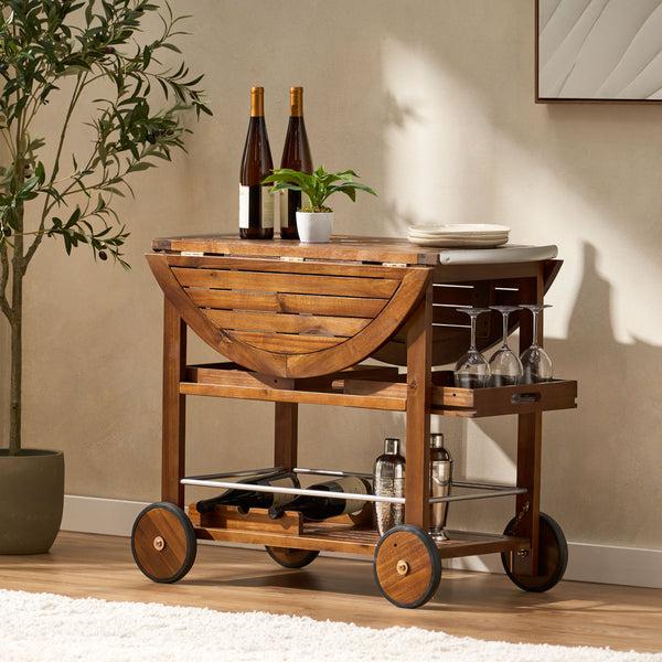 Gdf Studio Cyndy Farmhouse Cottage Dark Oak Acacia Wood Bar Cart