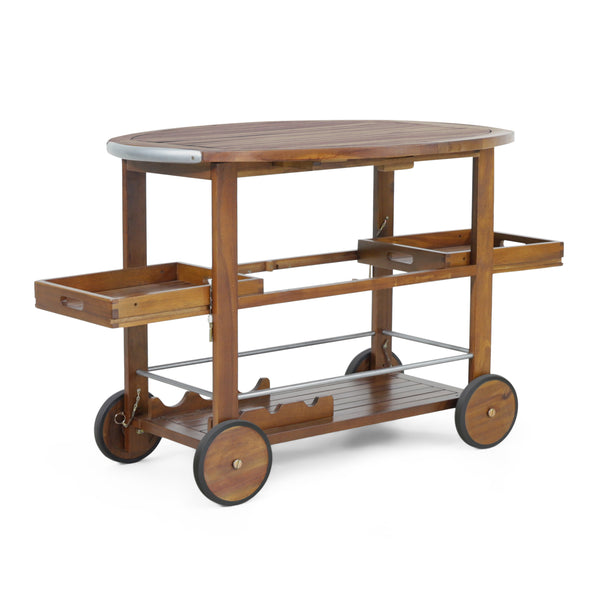 Gdf Studio Cyndy Farmhouse Cottage Dark Oak Acacia Wood Bar Cart