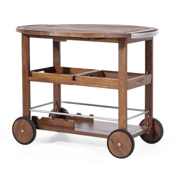 gdf studio Cyndy Farmhouse Cottage Dark Oak Acacia Wood Bar Cart