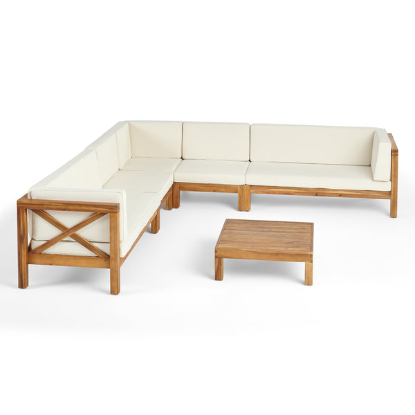 gdf studio Cynthia Outdoor 7 Seater Acacia Wood Sectional Sofa Set
