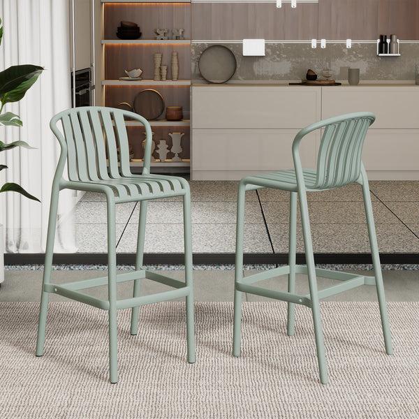 Gdf Studio Cyprede 29.5" H Plastic Outdoor Bar Stool (2-Pack) Perforated Slat Back