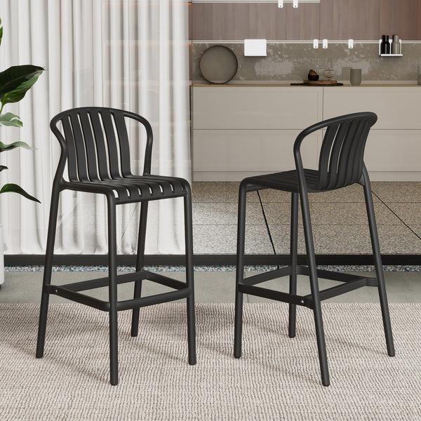 gdf studio Cyprede 29.5" H Plastic Outdoor Bar Stool (2-Pack) Perforated Slat Back