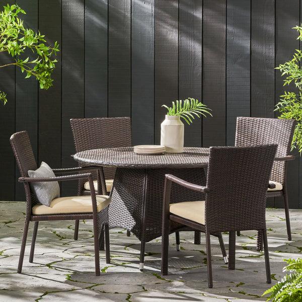 Gdf Studio Cypress Outdoor 5-piece Wicker Dining Set With Cushions