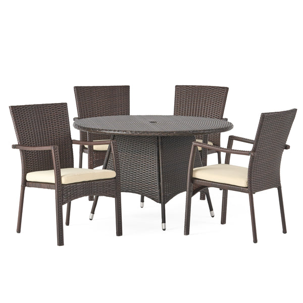 gdf studio Cypress Outdoor 5-piece Wicker Dining Set with Cushions
