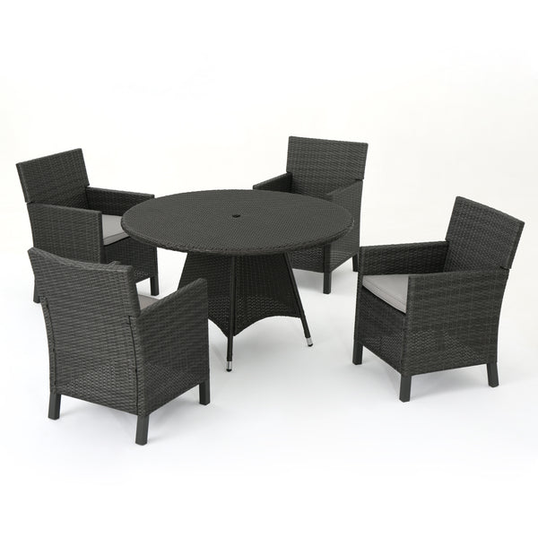 Gdf Studio Cyril Outdoor 5 Piece Wicker Round Dining Set With Water Resistant Cushions