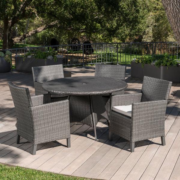 Gdf Studio Cyril Outdoor 5 Piece Wicker Round Dining Set With Water Resistant Cushions