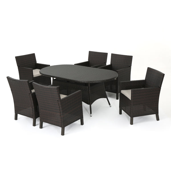 gdf studio Cyril Outdoor 5 Piece Wicker Round Dining Set with Water Resistant Cushions