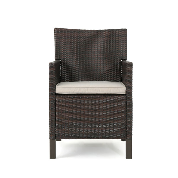 Gdf Studio Cyril Outdoor 7 Piece Wicker Round Dining Set With Water Resistant Cushions