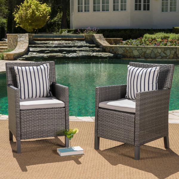 Gdf Studio Cyrus Outdoor Wicker Dining Chairs With Water Resistant Cushions (Set Of 2)