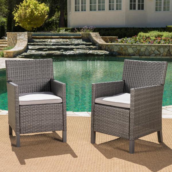 Gdf Studio Cyrus Outdoor Wicker Dining Chairs With Water Resistant Cushions (Set Of 2)