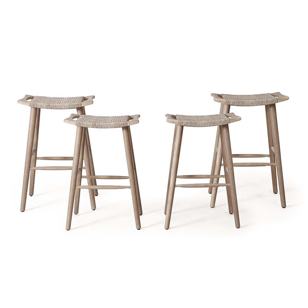 Gdf Studio Dade Pulaski Outdoor Acacia Wood Barstool With Wicker Set Of 4