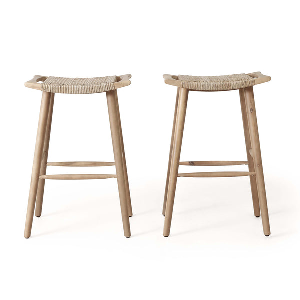 gdf studio Dade Pulaski Outdoor Acacia Wood Barstool with Wicker Set of 2