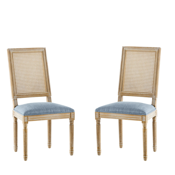 Gdf Studio Dagoal French Country Dining Chairs - Elegant Cane Backrest & Upholstered Seats Set Of 2