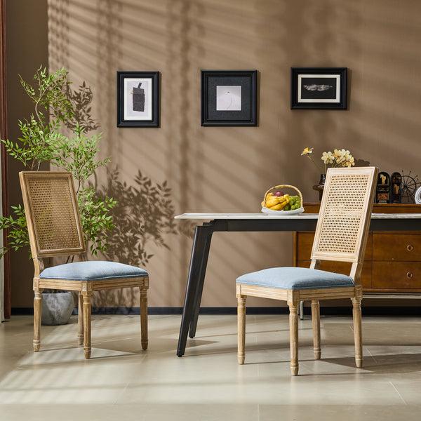 gdf studio Dagoal French Country Dining Chairs - Elegant Cane Backrest & Upholstered Seats Set of 2