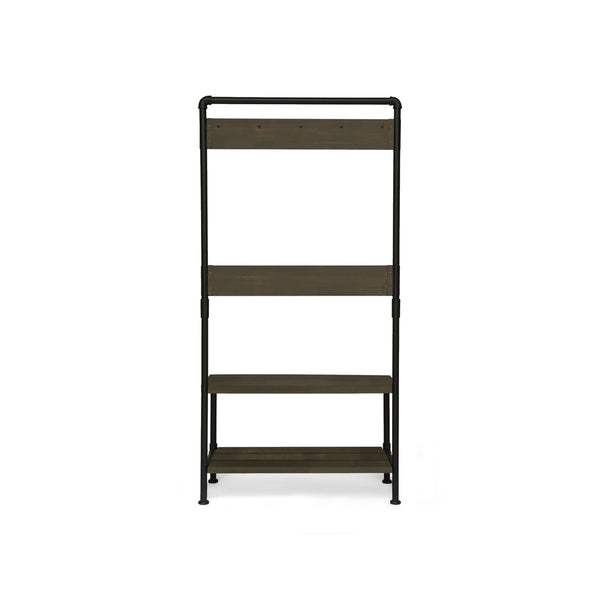 gdf studio Dahl Outdoor Industrial Acacia and Iron Bench with Shelf and Coat Hooks