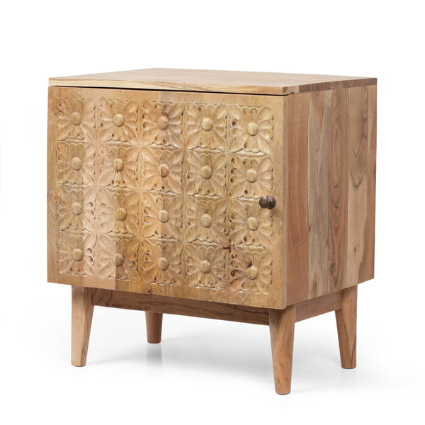 gdf studio Dahlia Boho Handcrafted Acacia Wood Nightstand Natural