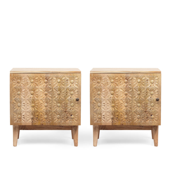 gdf studio Dahlia Boho Handcrafted Acacia Wood Nightstand Set of 2 Natural
