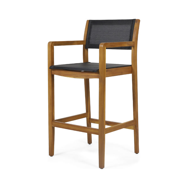 gdf studio Daiquan Outdoor Acacia Wood Barstools with Outdoor Mesh (Set of 2)