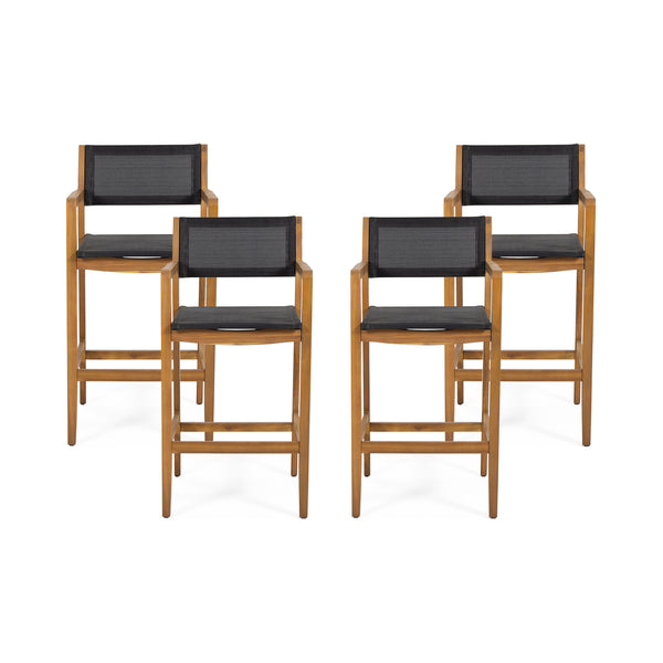 gdf studio Daiquan Outdoor Acacia Wood Barstools with Outdoor Mesh (Set of 4)