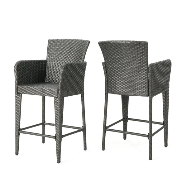 Gdf Studio Daisy Outdoor 38-Inch Gray Wicker Barstool (set Of 2)