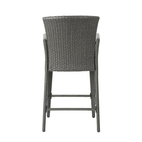 Gdf Studio Daisy Outdoor 38-Inch Gray Wicker Barstool (set Of 2)