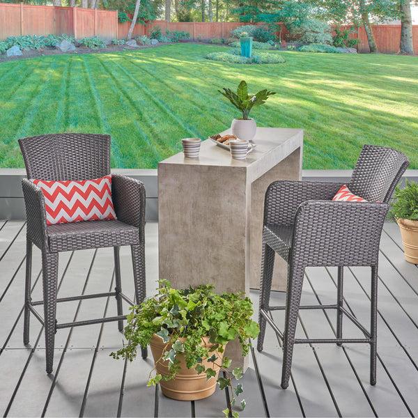 gdf studio Daisy Outdoor 38-Inch Gray Wicker Barstool (set of 2)
