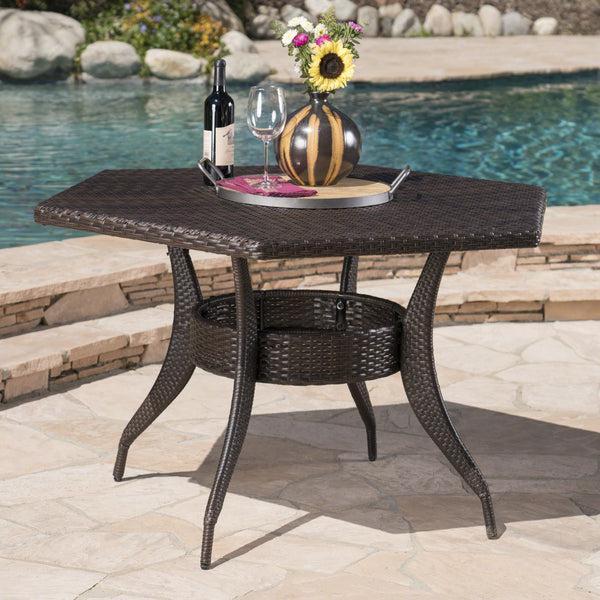 Gdf Studio Daisy Outdoor 53 Inch Wicker Hexagon Dining Table