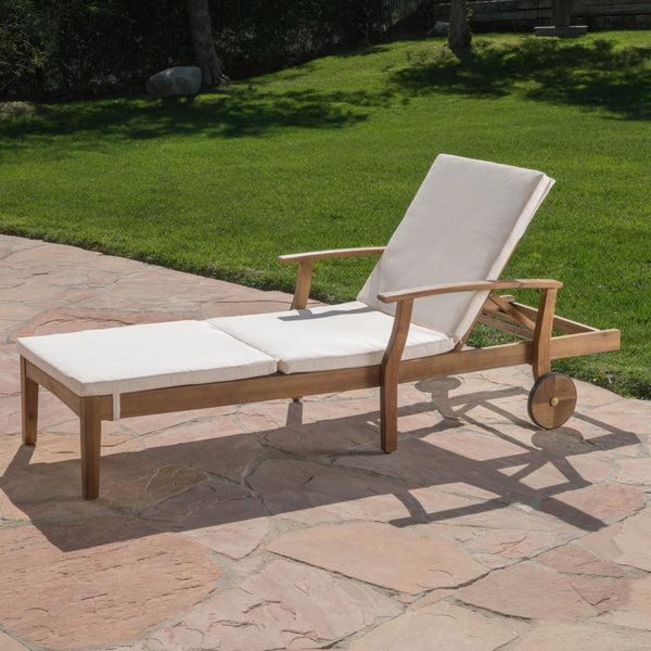 Gdf Studio Daisy Outdoor Teak Finish Chaise Lounge With Water Resistant Cushion