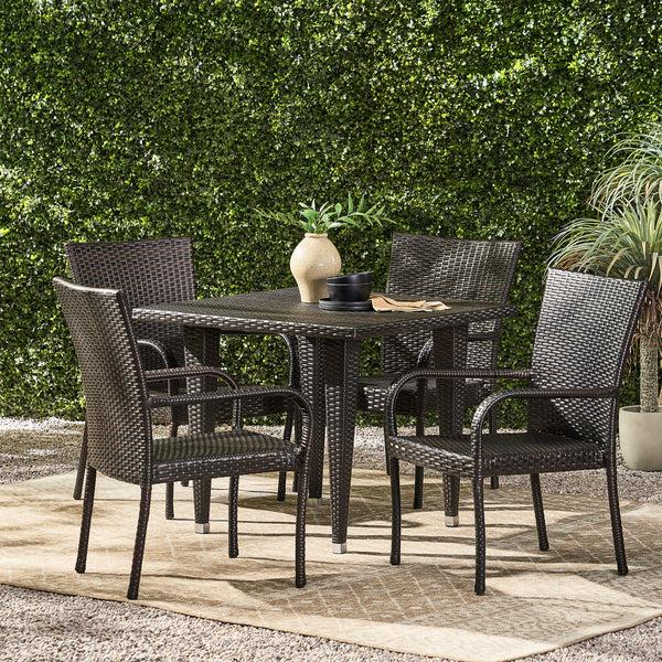 Gdf Studio Dalmi Contemporary Outdoor 5pc Brown Wicker Dining Set