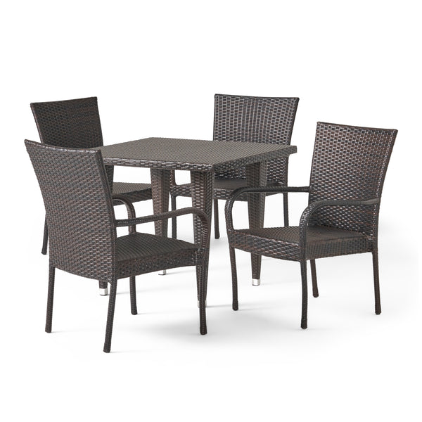 gdf studio Dalmi Contemporary Outdoor 5pc Brown Wicker Dining Set