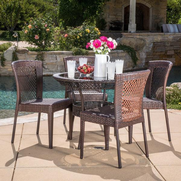 Gdf Studio Dana Outdoor Multibrown Wicker 5pc Dining Set
