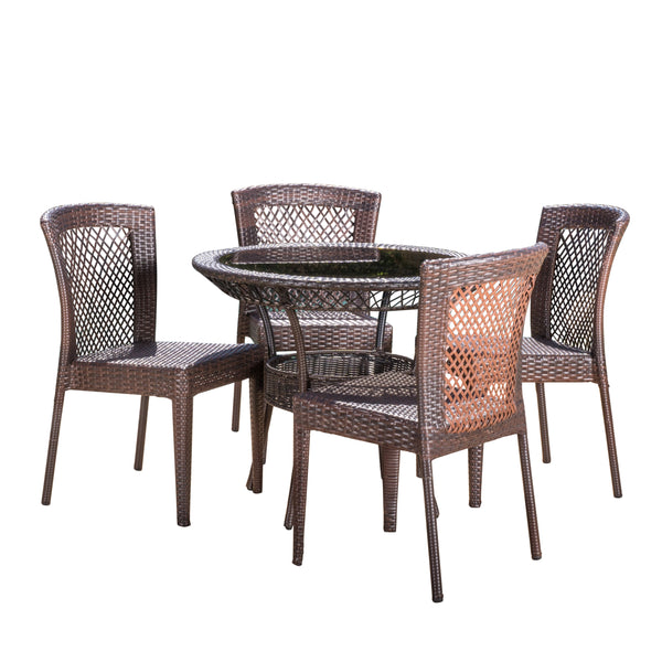 gdf studio Dana Outdoor Multibrown Wicker 5pc Dining Set