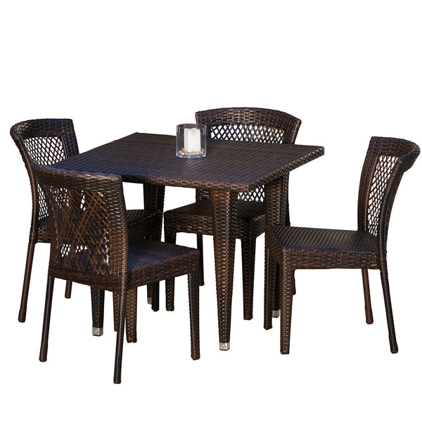 gdf studio Dana Point 5-pieces Outdoor Patio Brown Wicker Dining Set
