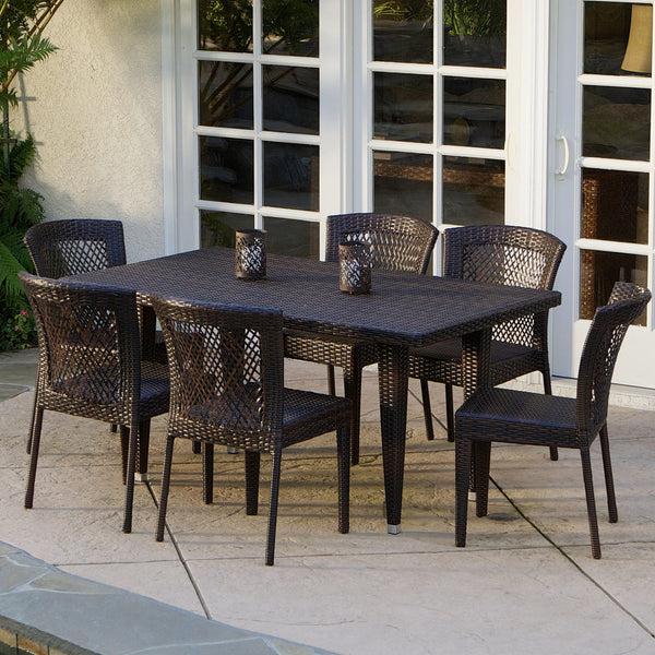 Gdf Studio Dana Point 7-pc Outdoor Patio Furniture Brown Wicker Dining Set