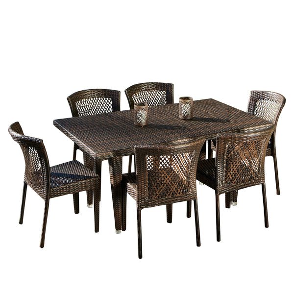 gdf studio Dana Point 7-pc Outdoor Patio Furniture Brown Wicker Dining Set