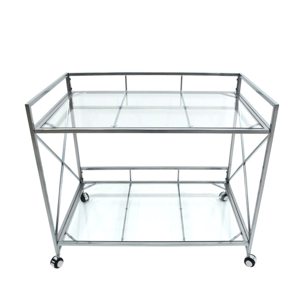 gdf studio Danae Modern Iron and Glass Bar Cart Silver