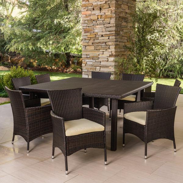Gdf Studio Danae Outdoor 9 Piece Multi-brown Wicker Square Dining Set