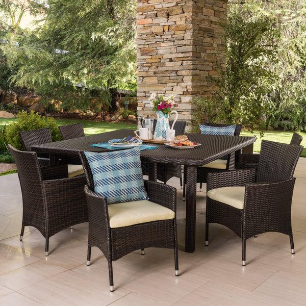 Gdf Studio Danae Outdoor 9 Piece Multi-brown Wicker Square Dining Set