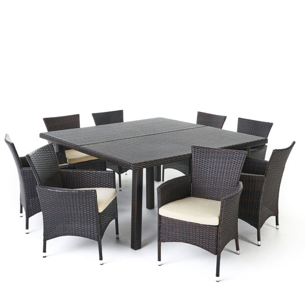 gdf studio Danae Outdoor 9 Piece Multi-brown Wicker Square Dining Set