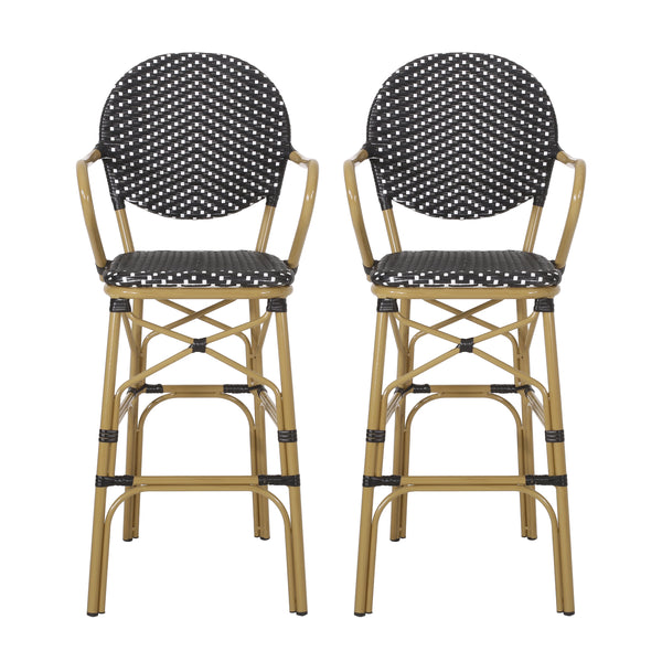 Gdf Studio Danberry Outdoor Wicker And Aluminum 29.5 Inch French Barstools Set Of 2