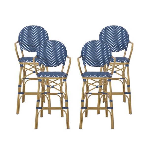 Gdf Studio Danberry Outdoor Wicker And Aluminum 29.5 Inch French Barstools Set Of 4