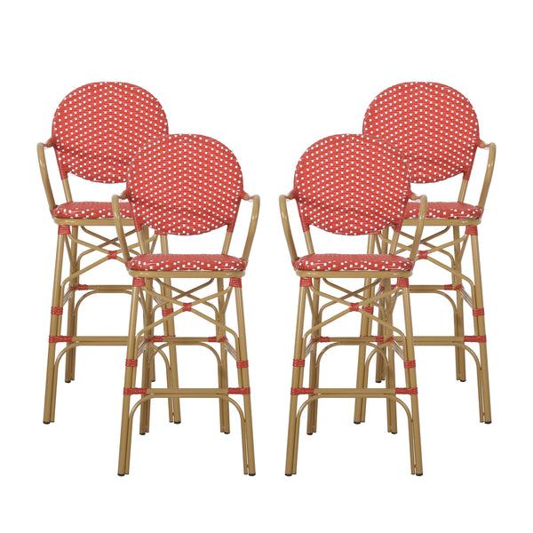 gdf studio Danberry Outdoor Wicker and Aluminum 29.5 Inch French Barstools Set of 4