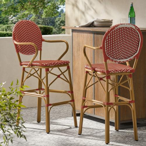 gdf studio Danberry Outdoor Wicker and Aluminum 29.5 Inch French Barstools Set of 2