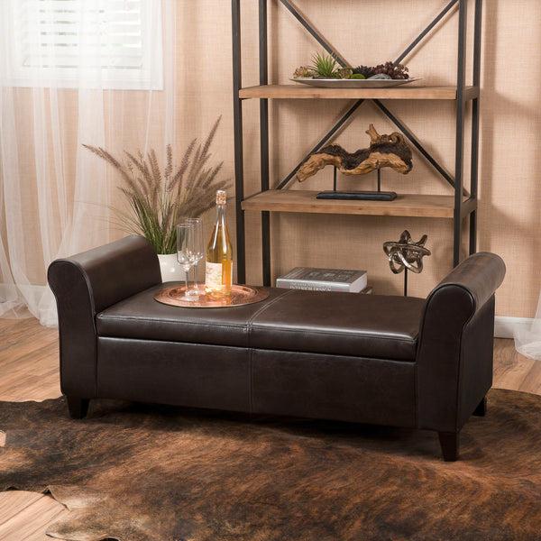 gdf studio Danbury Contemporary Upholstered Storage Ottoman Bench with Rolled Arms