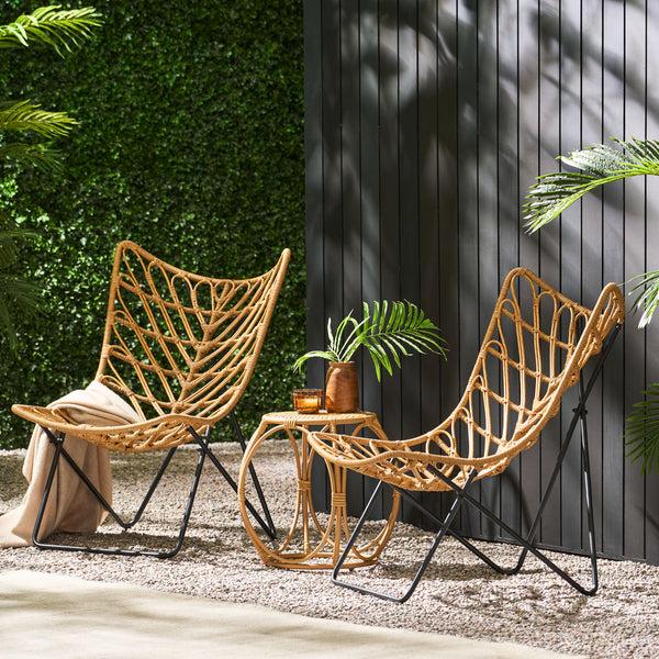 Gdf Studio Danbury Outdoor Boho Modern Wicker 3 Piece Chat Set