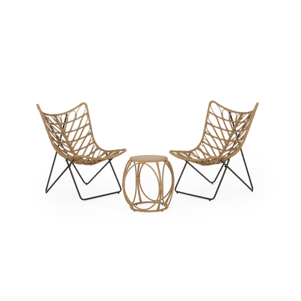 gdf studio Danbury Outdoor Boho Modern Wicker 3 Piece Chat Set